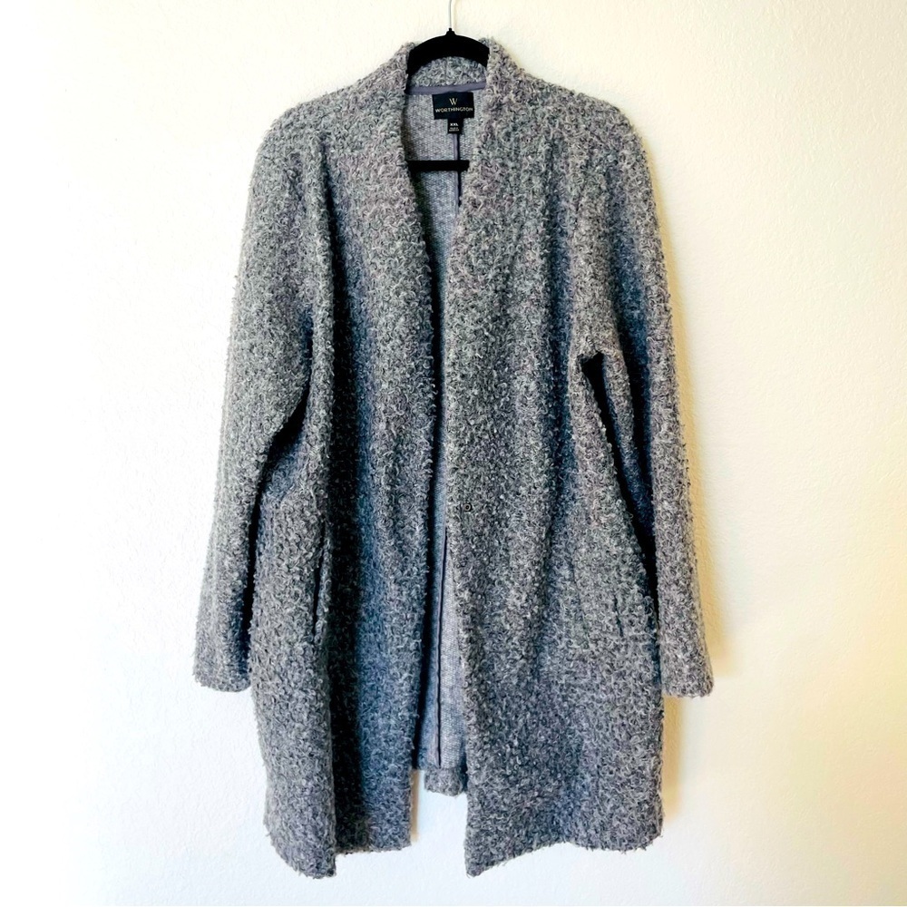 Worthington woman’s down coat size XXL gray one button long warm sheep texture